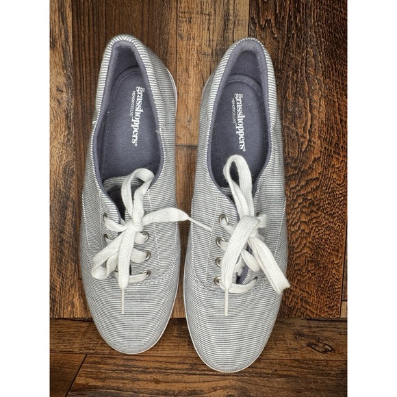 Grasshoppers Memory Foam Sneakers Women's Size 7 Gray Stripe Casual Shoes EUC - Picture 2 of 11